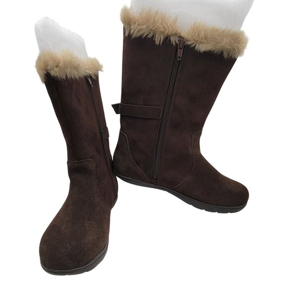 Tony Little Cheeks Fit Body Boots Brown Faux Fur Lined Zip Closure Womens 8 - Picture 2 of 12